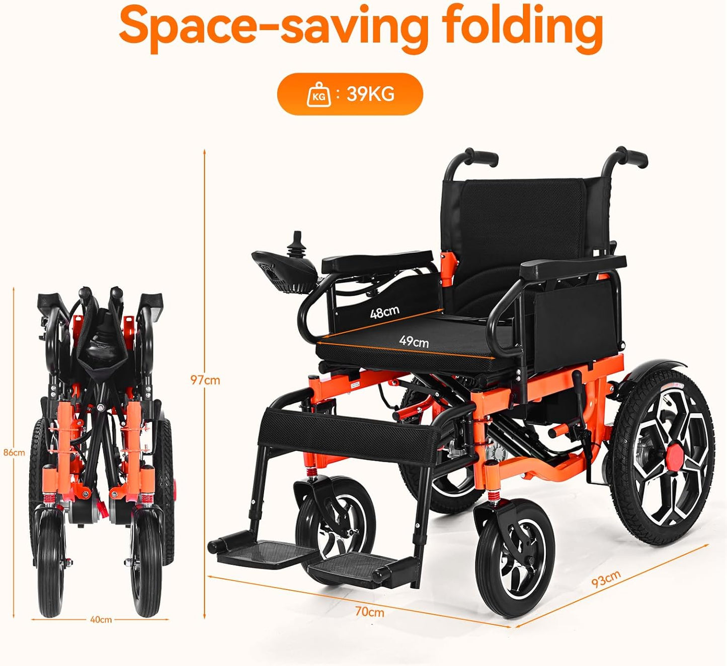 D09 Electric Wheelchair for Adults, Folding Electric Wheelchair with Wide Seat, All-Terrain Tires, 500W Motor, 20Ah Battery, 30km Range, 150kg Capacity – Ideal for Travel & Daily Use