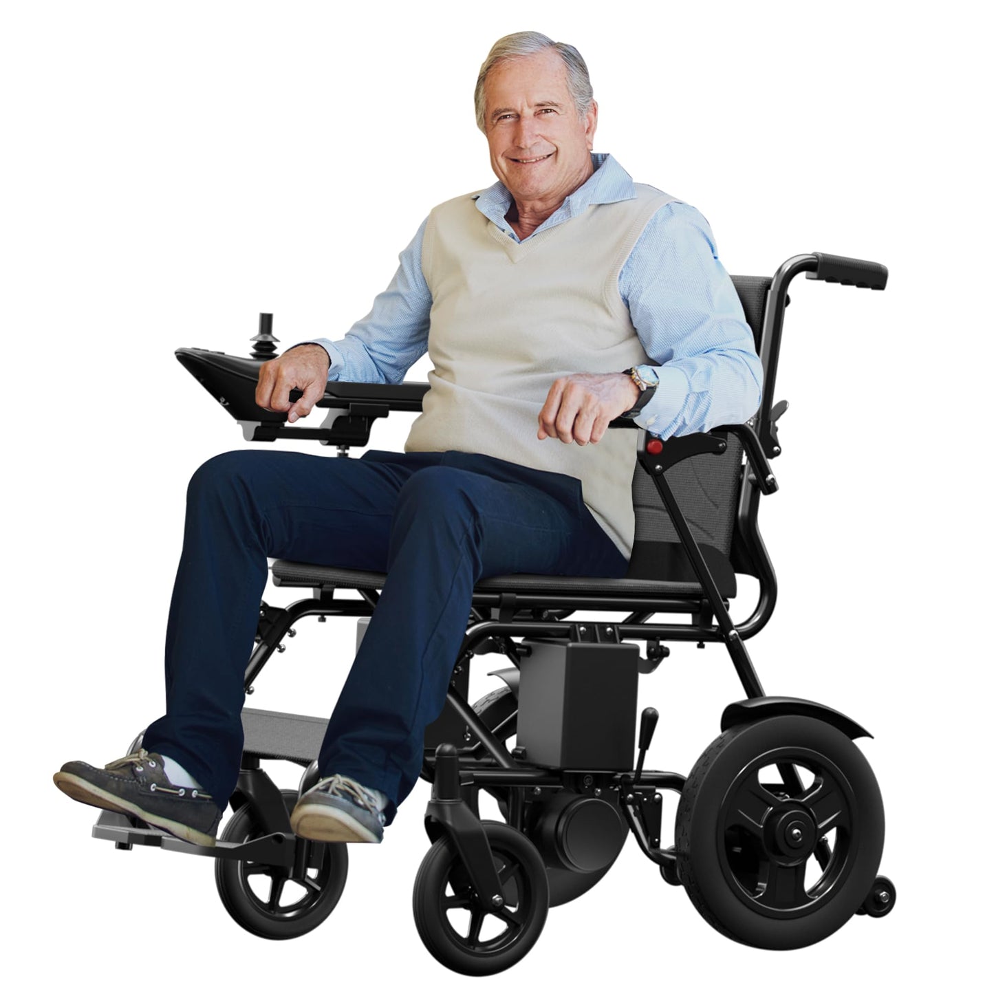 Foldable Electric Wheelchair for Adults, 500W High Power Electric Wheelchair, 350LBS Capacity & Ultimate Safety Design, All-Terrain Pneumatic Tires (Ultra-Light Carbon Fiber + Aluminum)