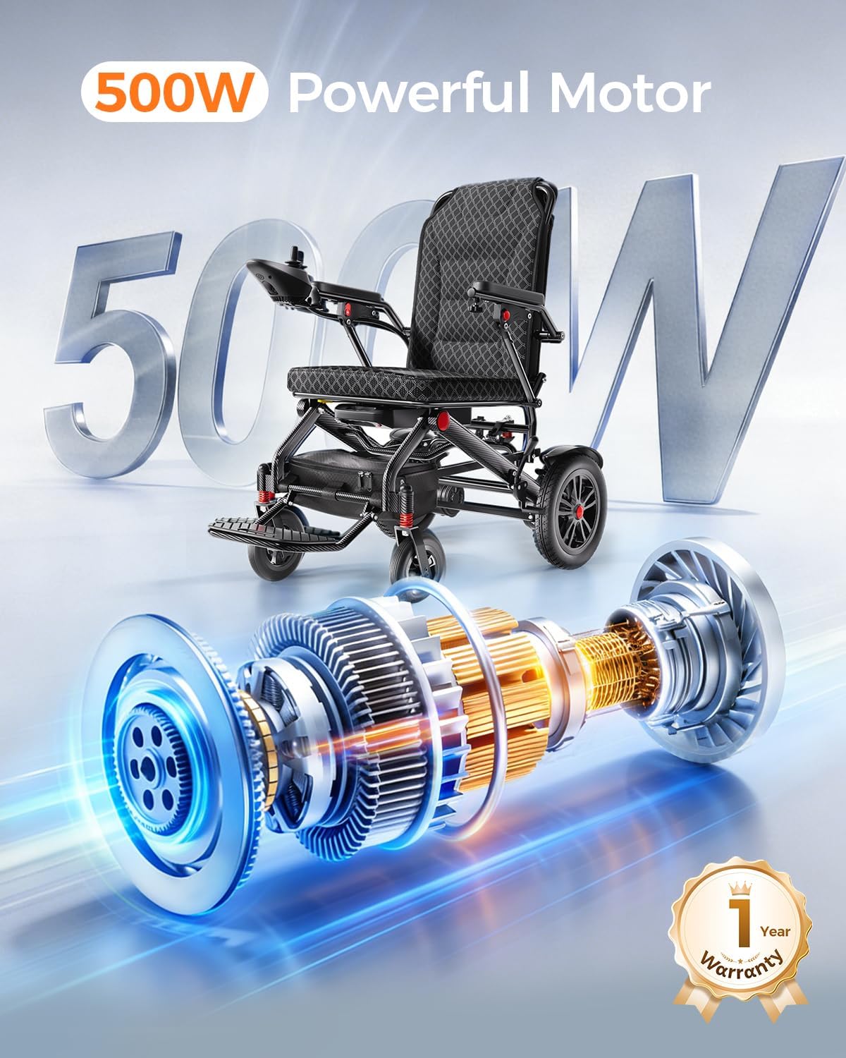 HomyKing 42LB Lightweight Electric Wheelchair for Adults, 250W Power 15Ah Battery, 15.5 Miles Range, Folding Mobility Scooter, Fold up Wheelchairs with Seat, Foldable Scooters for Seniors