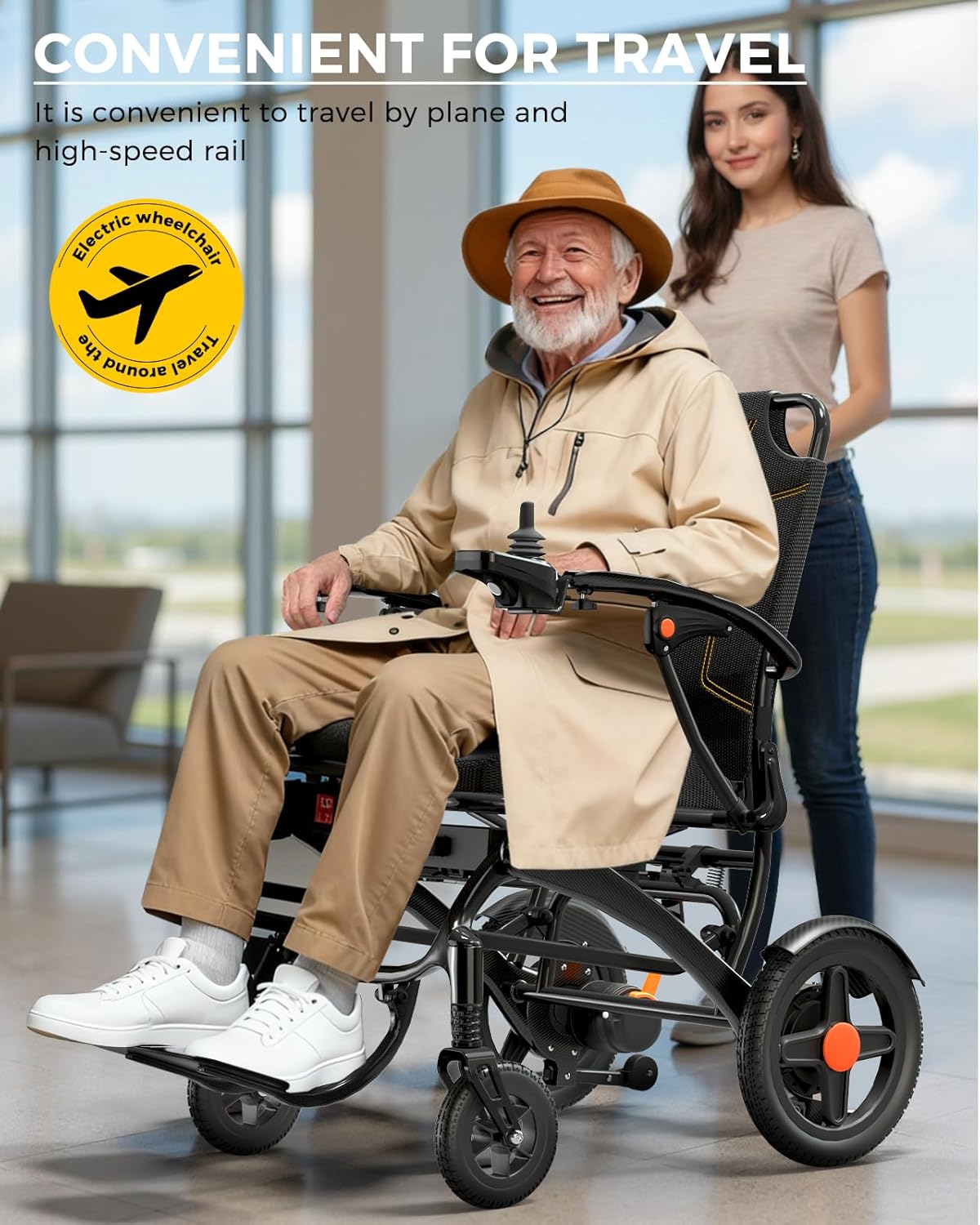 Foldable Electric Wheelchair for Adults, 500W High Power Electric Wheelchair, 350LBS Capacity & Ultimate Safety Design, All-Terrain Pneumatic Tires (Ultra-Light Carbon Fiber + Aluminum)