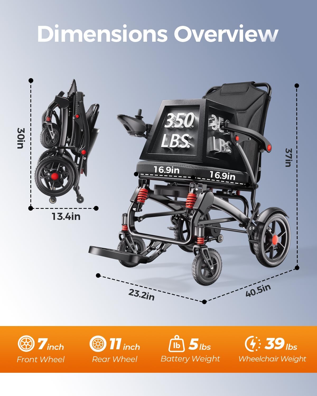 39LB Ultra Lightweight 25 Miles Electric Wheelchairs for Adults, Foldable Motorized Wheelchair for Seniors, Long Travel Range Mobility Scooter, All Terrain Compact Portable Power Wheelchair