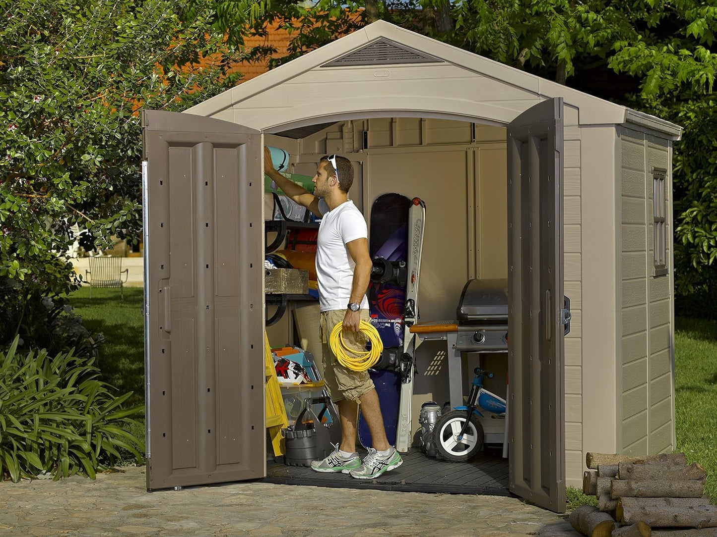 Keter Factor 8 x 6 ft Outdoor Storage Shed, Beige/Brown