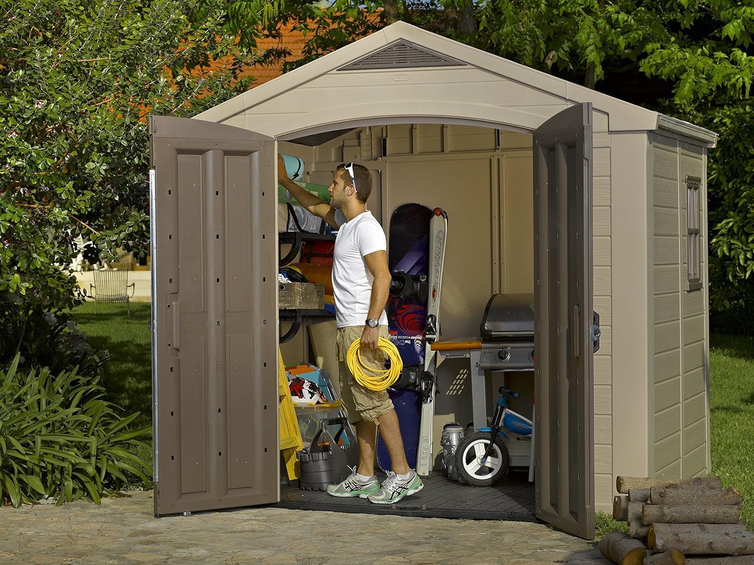 Keter Factor 8 x 6 ft Outdoor Storage Shed, Beige/Brown