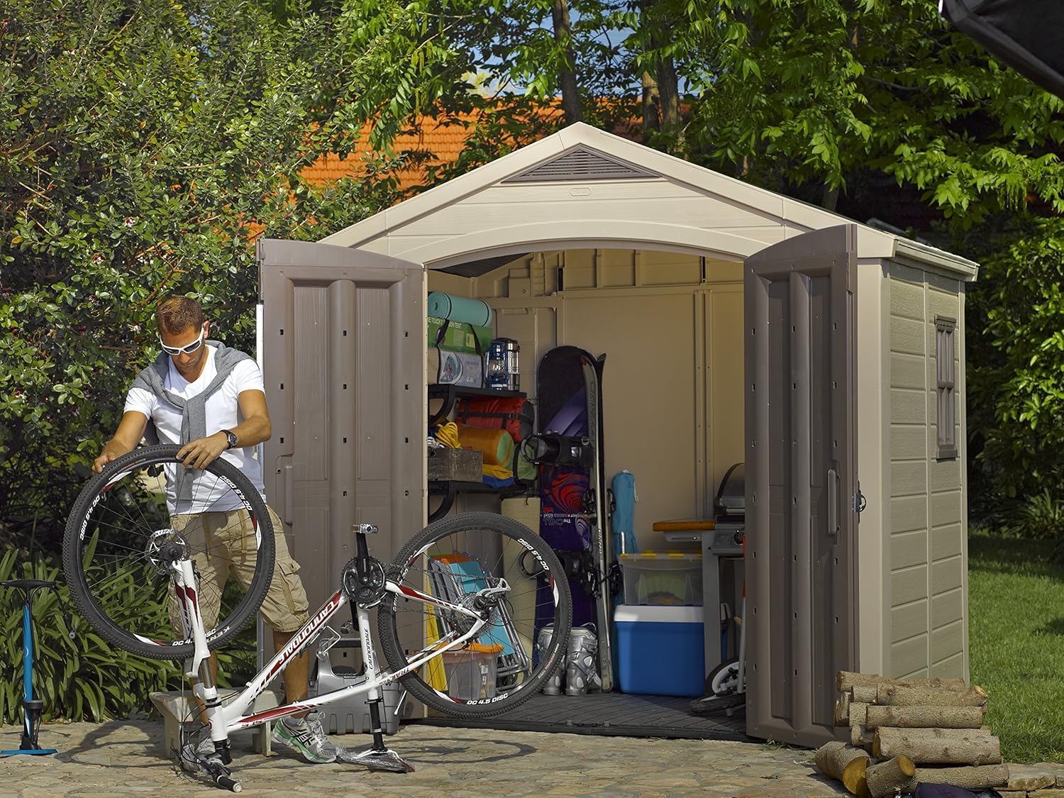 Keter Factor 8 x 6 ft Outdoor Storage Shed, Beige/Brown