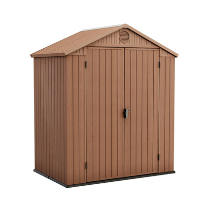 Keter Darwin Outdoor Apex Double Door Garden Storage Shed 6 x 8ft Grey Evotech+ Wood Look and Feel | Fade Free | All Weather Resistant | Safe and Secure | Zero Maintenance | 15 year Warranty