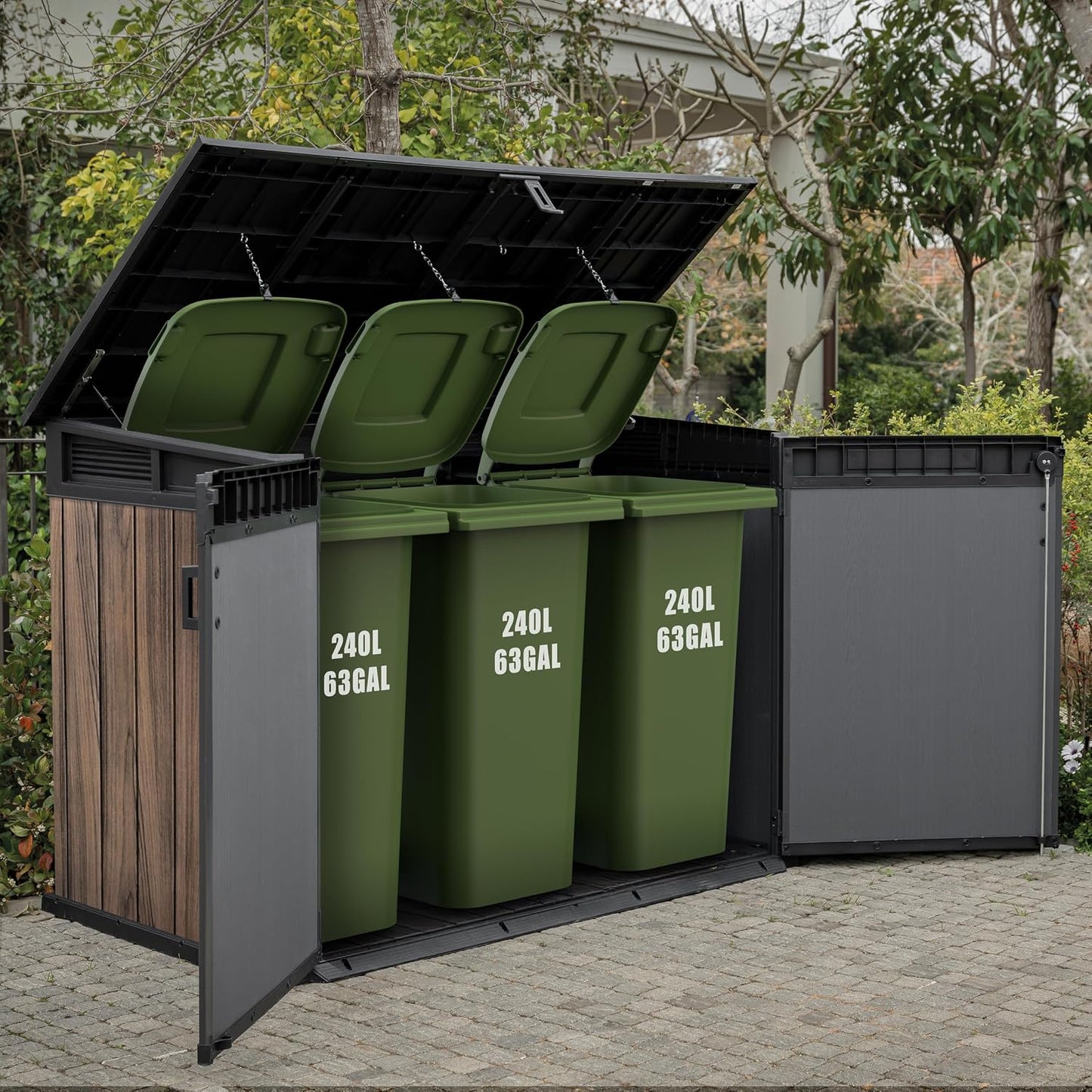 Keter Signature Horizontal Shed – 2020L Premium Outdoor Storage - Rosewood | Weather‑Resistant Wood‑Effect Resin | Fits Bikes, Wheelie Bins & Garden Equipment | Lockable & Easy‑Access Design