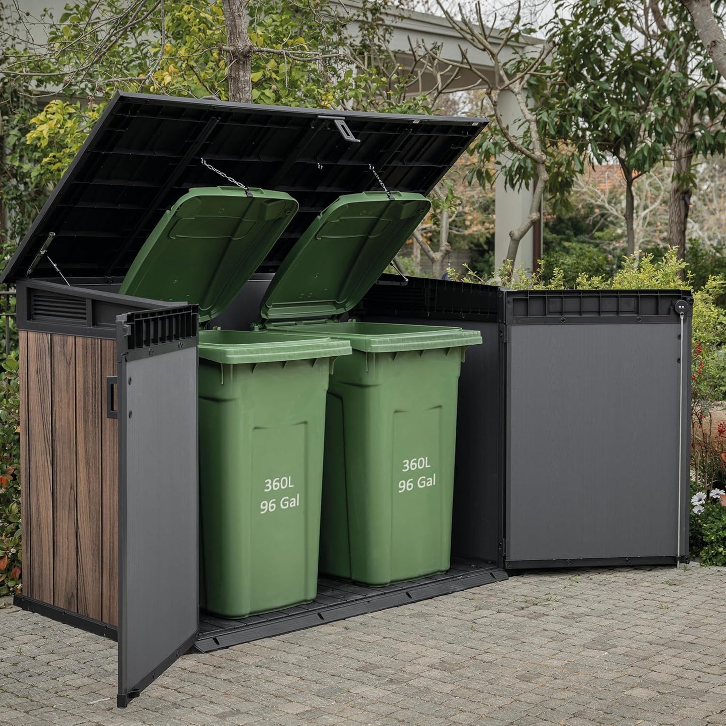 Keter Signature Horizontal Shed – 2020L Premium Outdoor Storage - Rosewood | Weather‑Resistant Wood‑Effect Resin | Fits Bikes, Wheelie Bins & Garden Equipment | Lockable & Easy‑Access Design